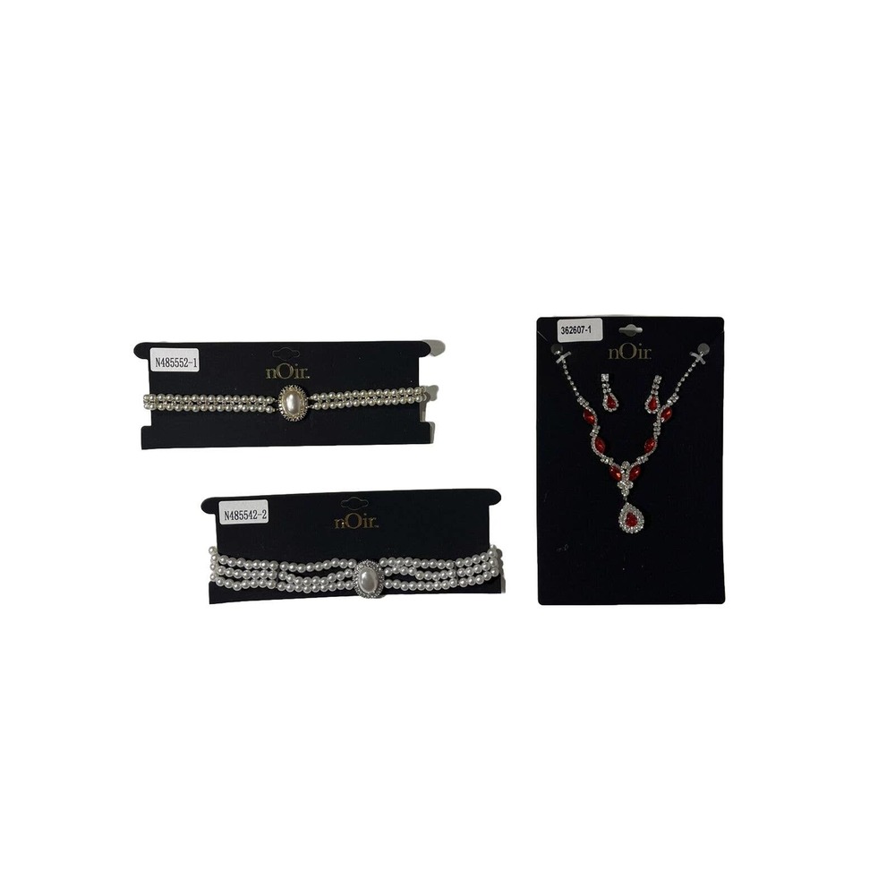 nOir Set of 3 Necklaces. Qty 2 Chokers, Qty 1 Ruby & Crystal Necklace. NEW